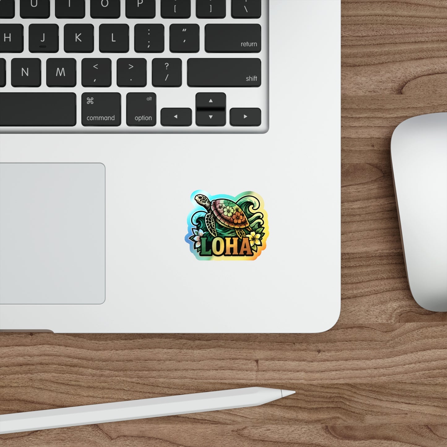 Holographic Turtle 'LOHA' Die-Cut Sticker — Tropical Surf Skateboard Decal