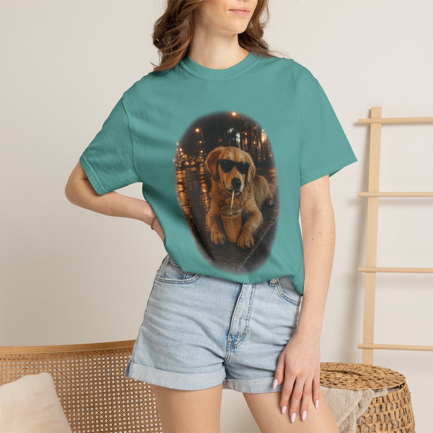 Dog with Sunglasses T-Shirt — Cool Golden Retriever Night Scene Tee