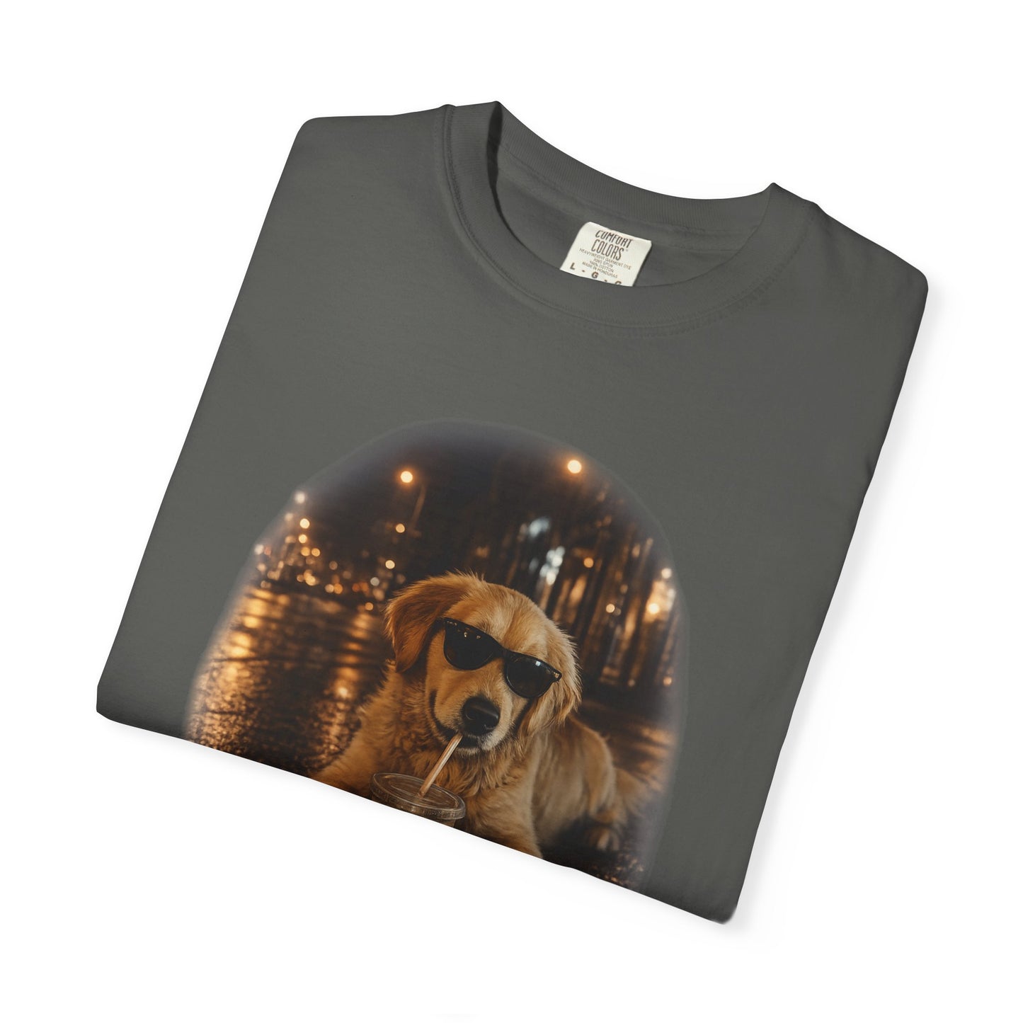 Dog with Sunglasses T-Shirt — Cool Golden Retriever Night Scene Tee