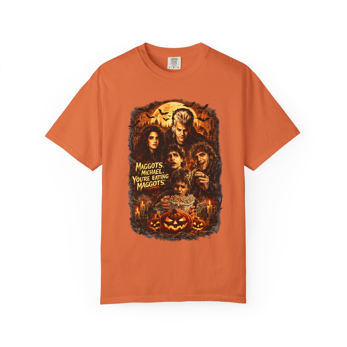 Halloween Horror Movie Collage T-Shirt — "Maggots" Retro Pumpkin Graphic